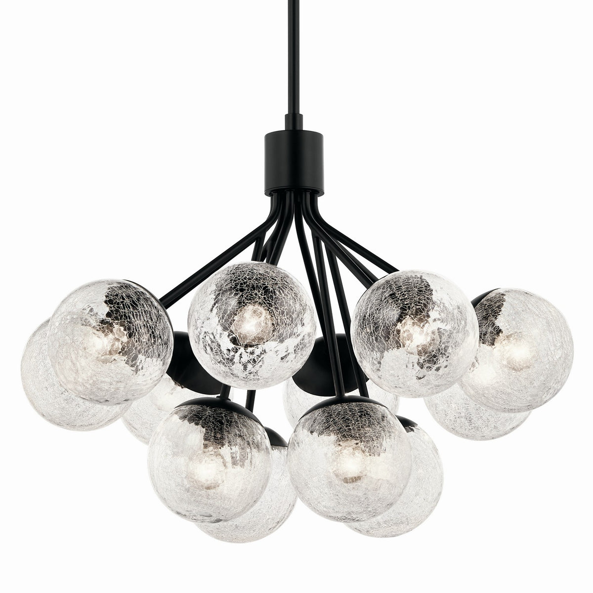 KICHLER 52701BK Silvarious 30 Inch 12 Light Convertible Chandelier With Clear Crackled Glass In Black