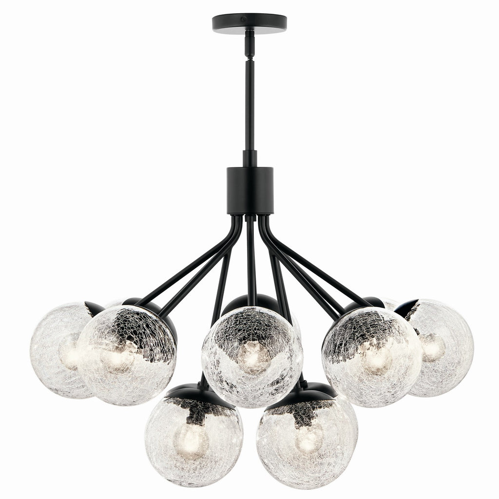 KICHLER 52701BK Silvarious 30 Inch 12 Light Convertible Chandelier With Clear Crackled Glass In Black