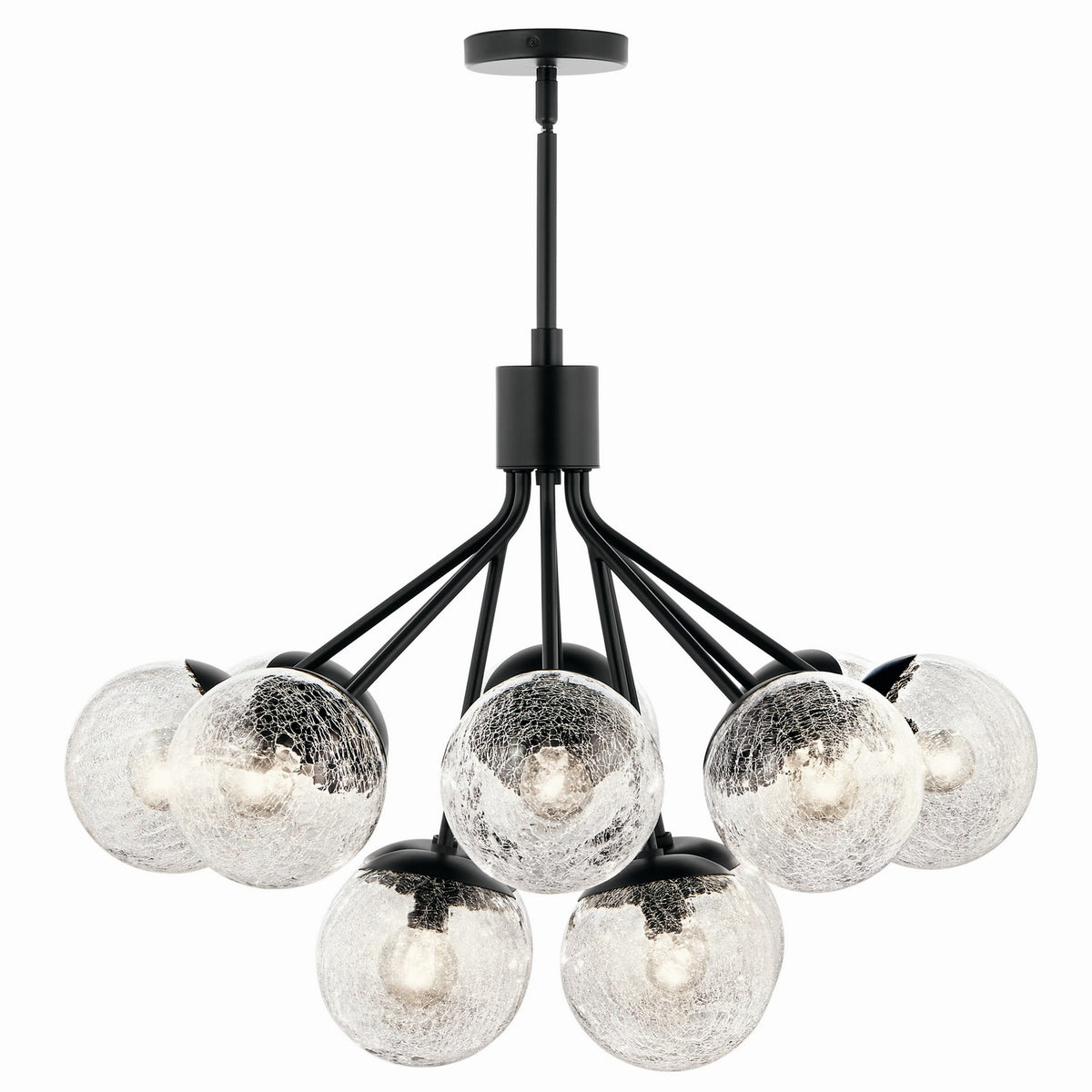 KICHLER 52701BK Silvarious 30 Inch 12 Light Convertible Chandelier With Clear Crackled Glass In Black