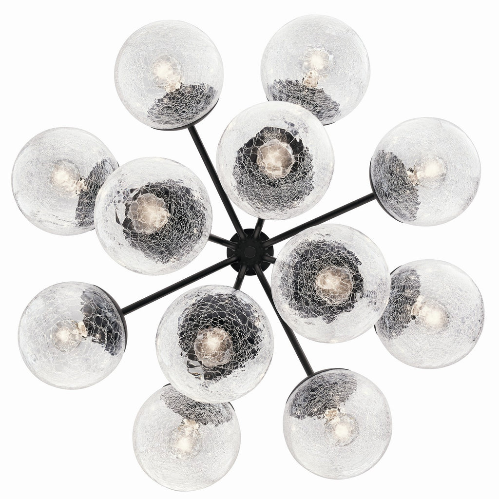 KICHLER 52701BK Silvarious 30 Inch 12 Light Convertible Chandelier With Clear Crackled Glass In Black