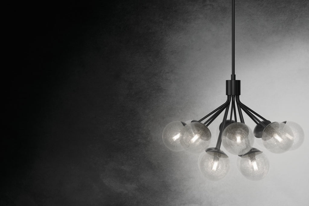 KICHLER 52701BK Silvarious 30 Inch 12 Light Convertible Chandelier With Clear Crackled Glass In Black