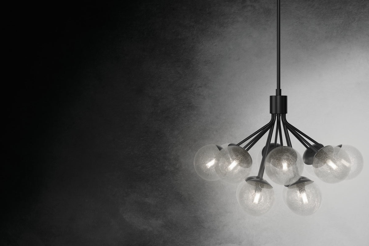 KICHLER 52701BK Silvarious 30 Inch 12 Light Convertible Chandelier With Clear Crackled Glass In Black