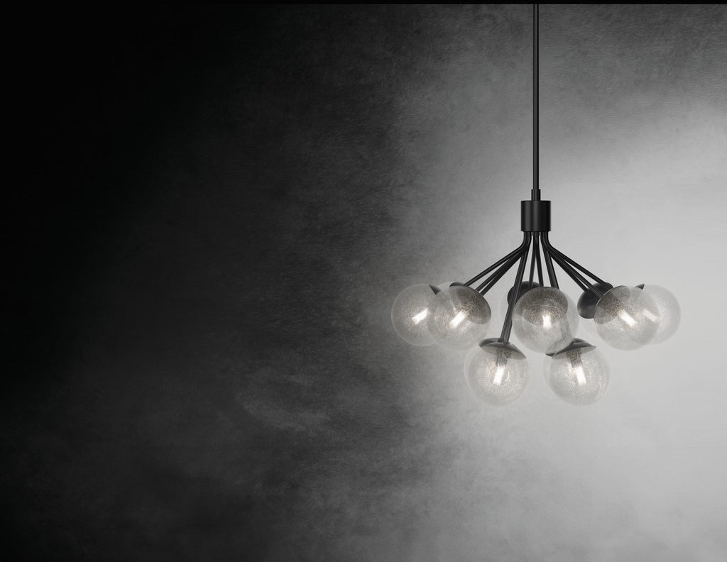 KICHLER 52701BK Silvarious 30 Inch 12 Light Convertible Chandelier With Clear Crackled Glass In Black