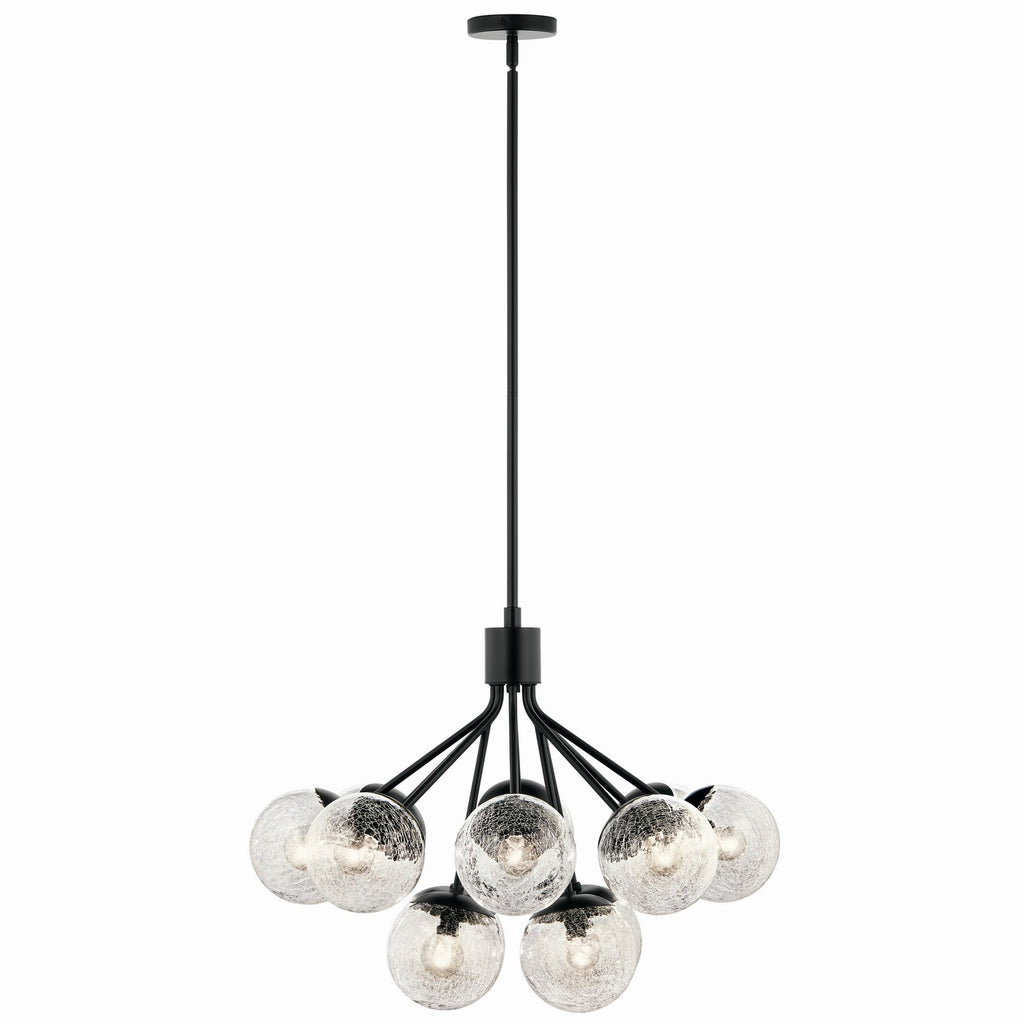 KICHLER 52701BK Silvarious 30 Inch 12 Light Convertible Chandelier With Clear Crackled Glass In Black