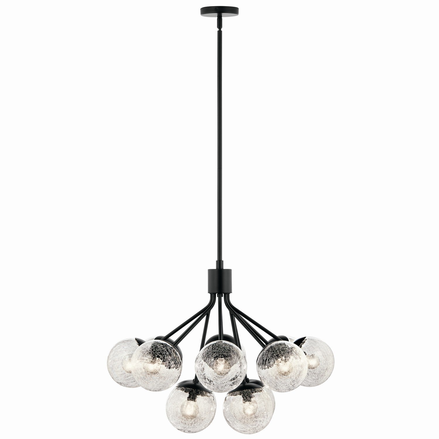 KICHLER 52701BK Silvarious 30 Inch 12 Light Convertible Chandelier With Clear Crackled Glass In Black