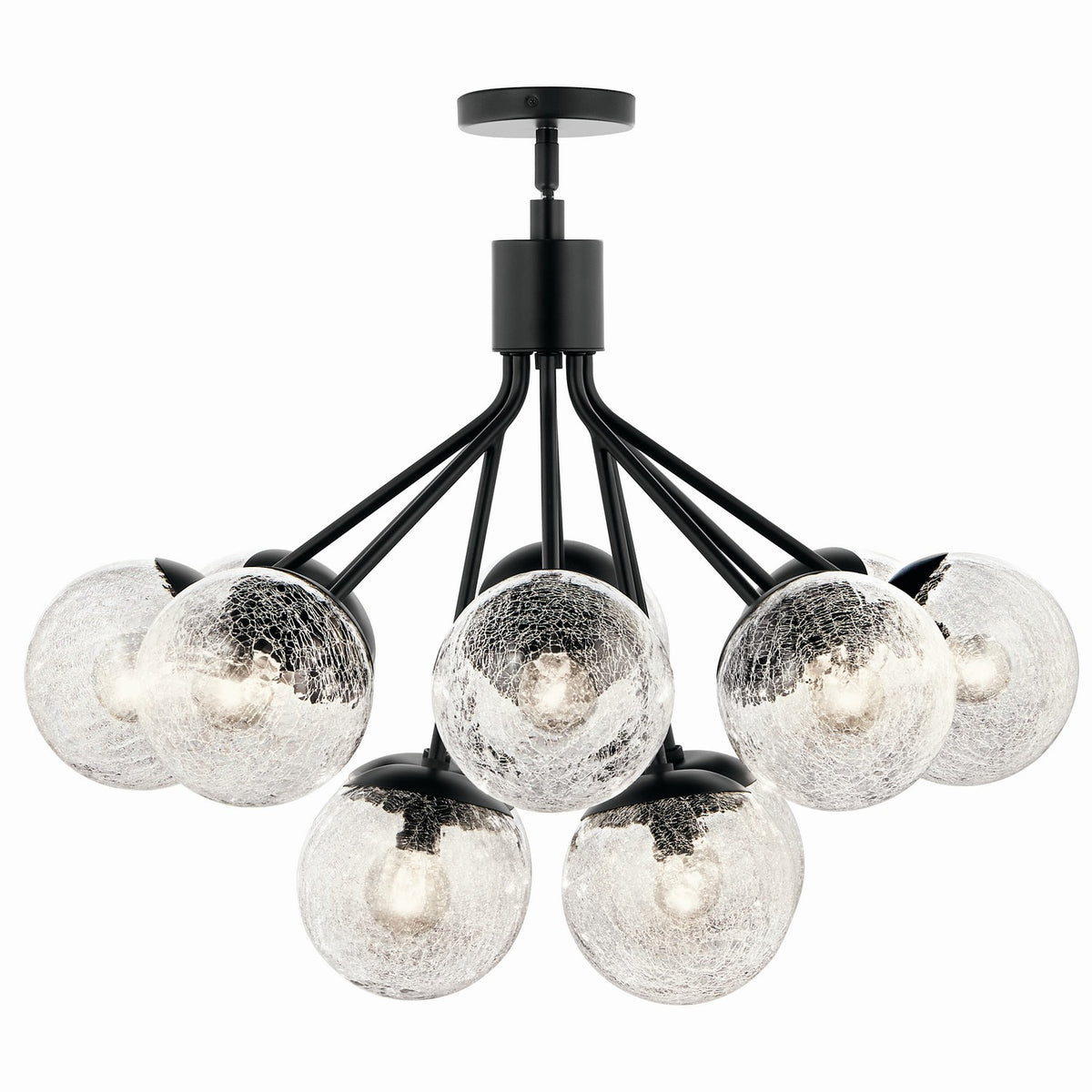 KICHLER 52701BK Silvarious 30 Inch 12 Light Convertible Chandelier With Clear Crackled Glass In Black