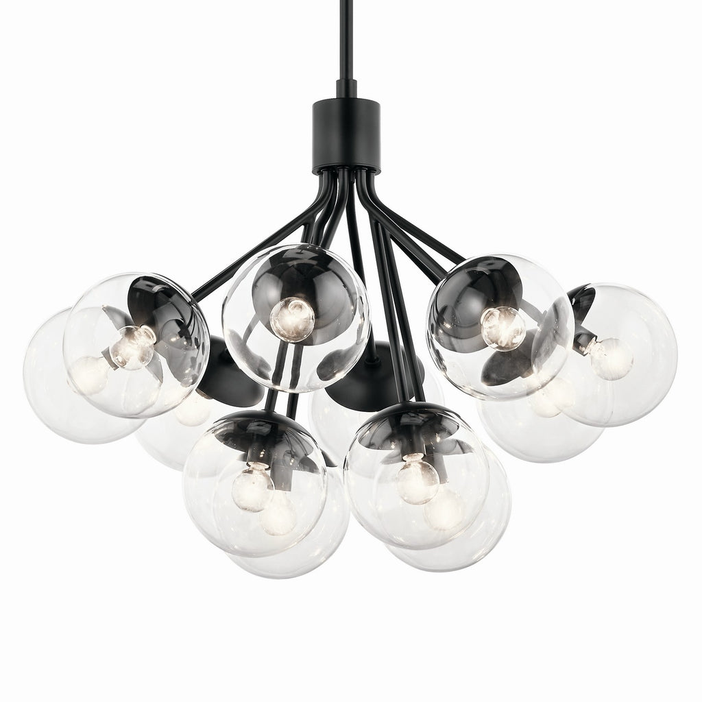 KICHLER 52701BKCLR Silvarious 30 Inch 12 Light Convertible Chandelier With Clear Glass In Black