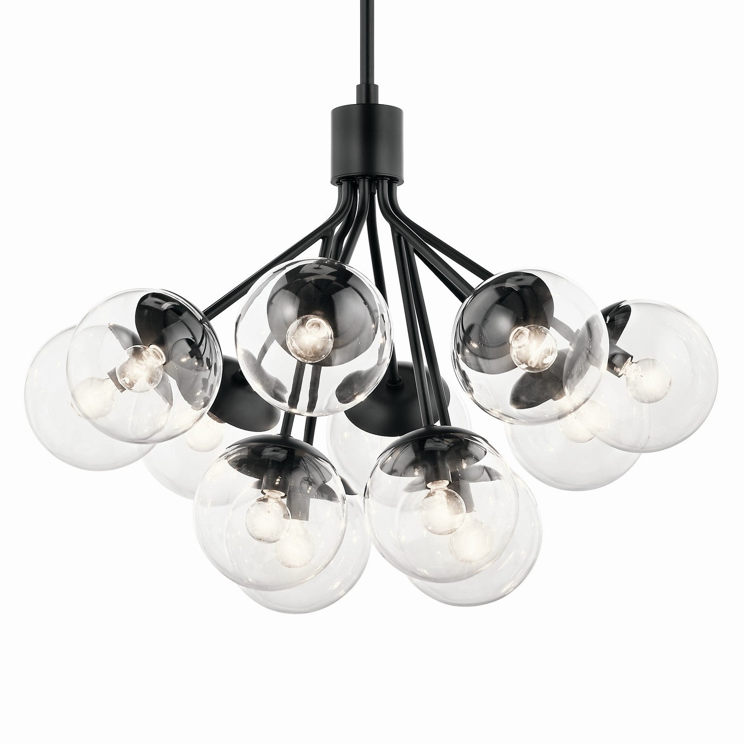 KICHLER 52701BKCLR Silvarious 30 Inch 12 Light Convertible Chandelier With Clear Glass In Black