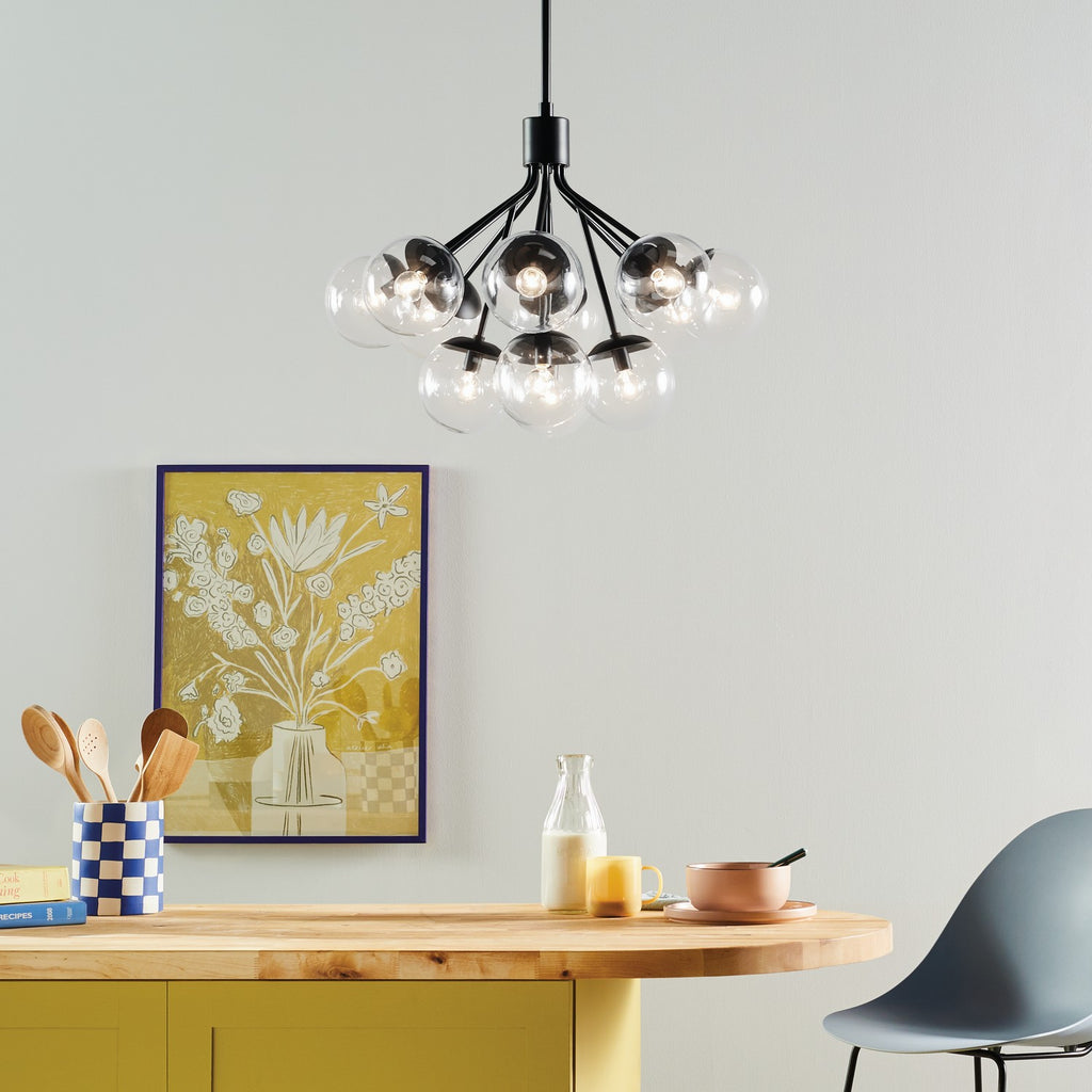 KICHLER 52701BKCLR Silvarious 30 Inch 12 Light Convertible Chandelier With Clear Glass In Black