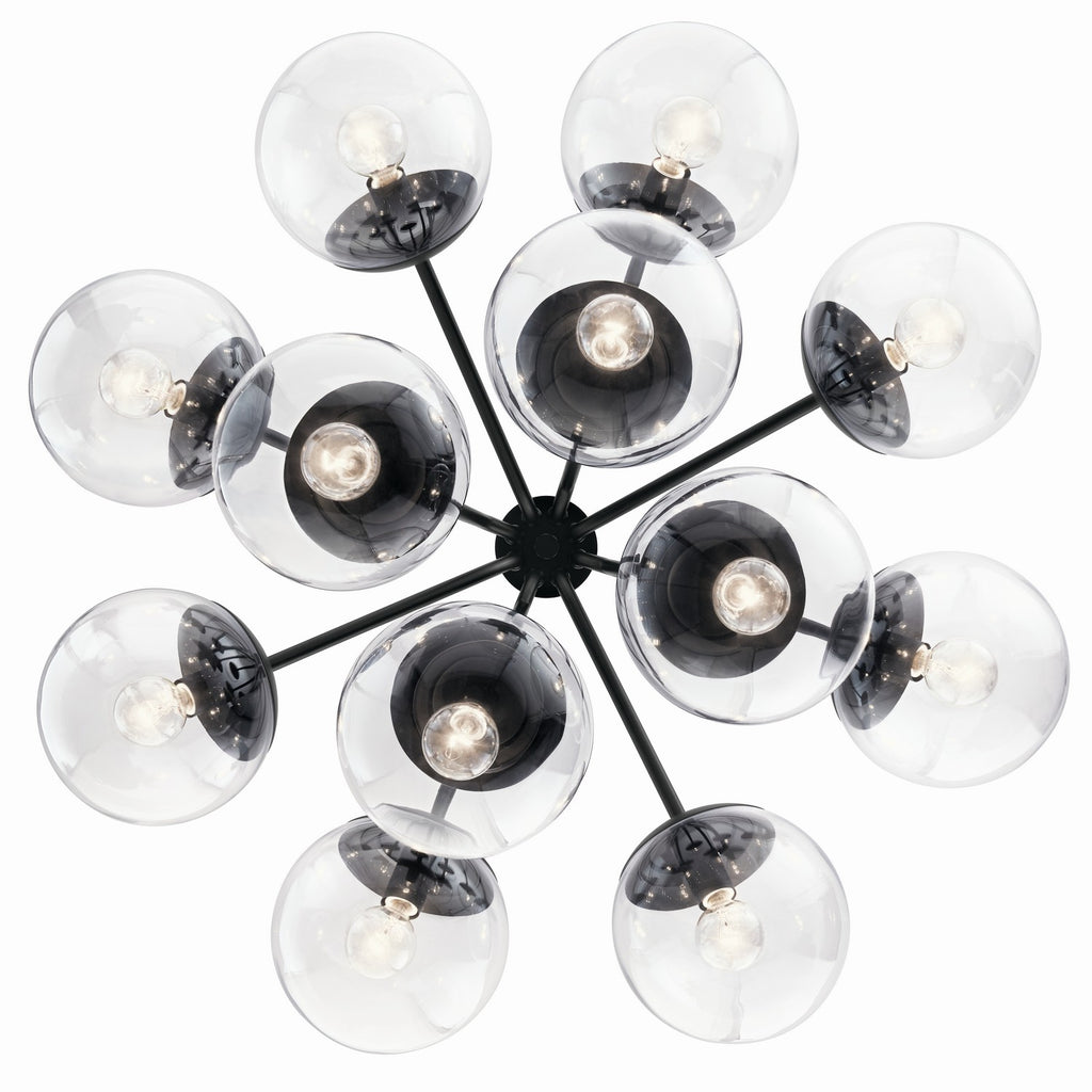 KICHLER 52701BKCLR Silvarious 30 Inch 12 Light Convertible Chandelier With Clear Glass In Black