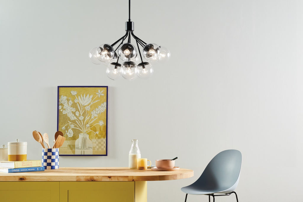 KICHLER 52701BKCLR Silvarious 30 Inch 12 Light Convertible Chandelier With Clear Glass In Black