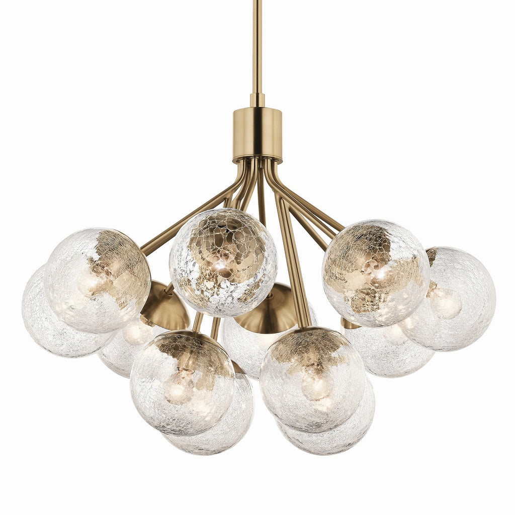 KICHLER 52701CPZ Silvarious 30 Inch 12 Light Convertible Chandelier With Clear Crackled Glass In Champagne Bronze
