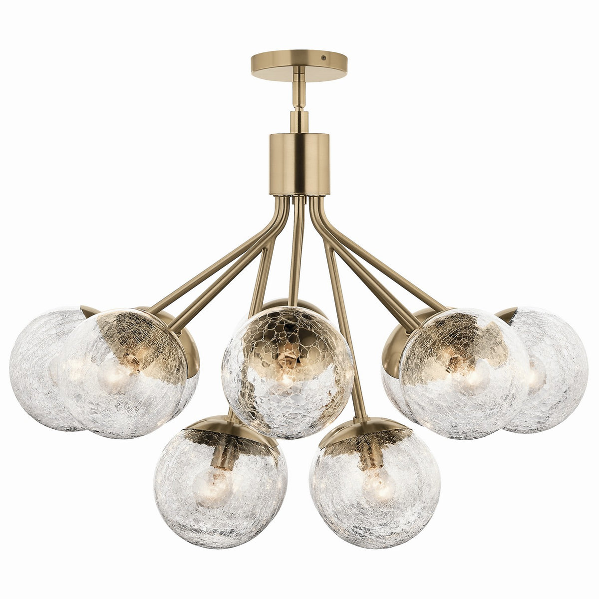 KICHLER 52701CPZ Silvarious 30 Inch 12 Light Convertible Chandelier With Clear Crackled Glass In Champagne Bronze