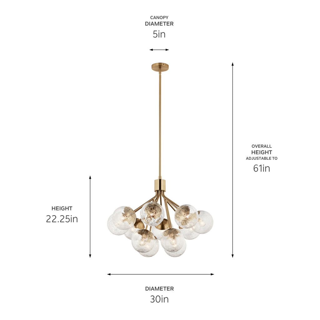KICHLER 52701CPZ Silvarious 30 Inch 12 Light Convertible Chandelier With Clear Crackled Glass In Champagne Bronze