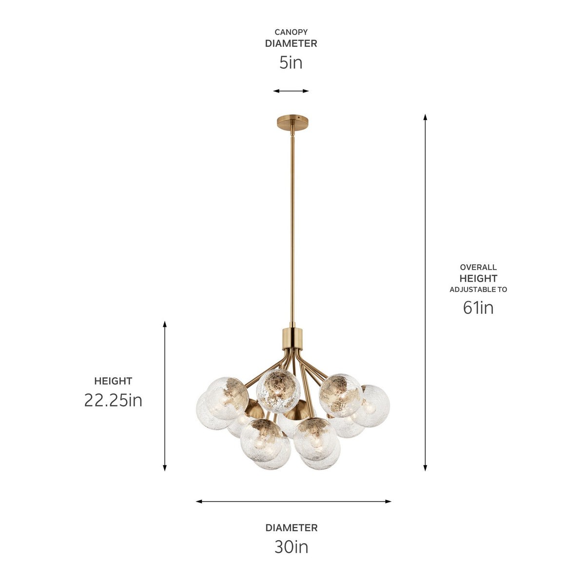 KICHLER 52701CPZ Silvarious 30 Inch 12 Light Convertible Chandelier With Clear Crackled Glass In Champagne Bronze