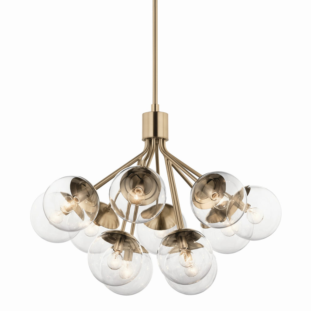 KICHLER 52701CPZCLR Silvarious 30 Inch 12 Light Convertible Chandelier With Clear Glass In Champagne Bronze