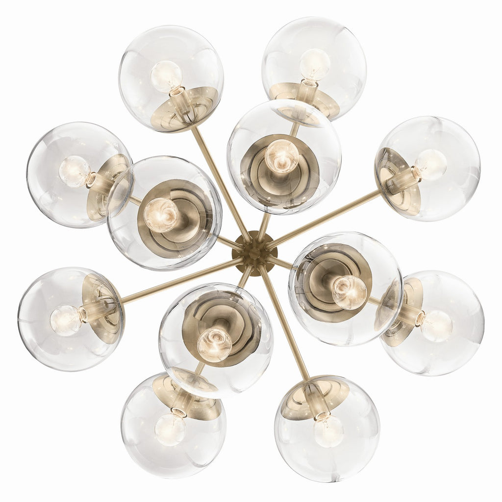 KICHLER 52701CPZCLR Silvarious 30 Inch 12 Light Convertible Chandelier With Clear Glass In Champagne Bronze
