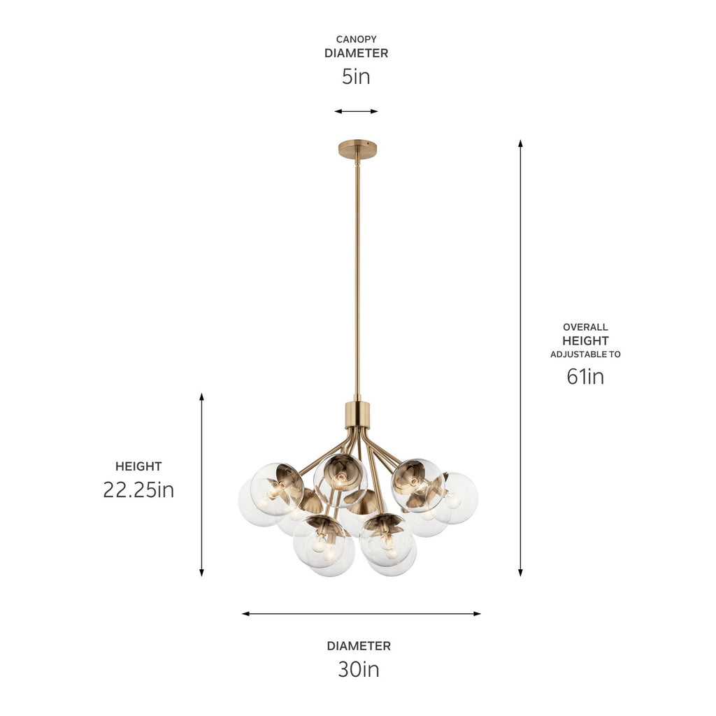 KICHLER 52701CPZCLR Silvarious 30 Inch 12 Light Convertible Chandelier With Clear Glass In Champagne Bronze