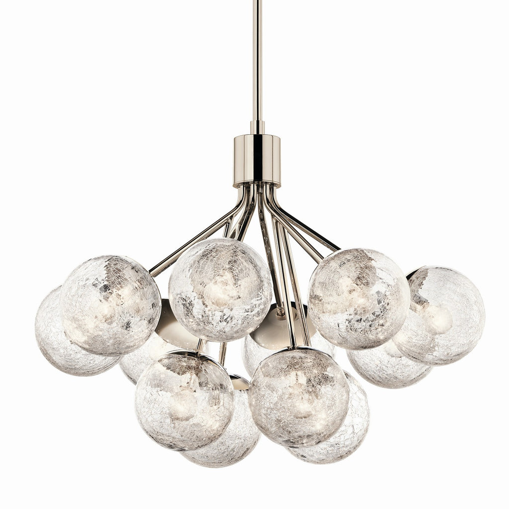 KICHLER 52701PN Silvarious 30 Inch 12 Light Convertible Chandelier With Clear Crackled Glass In Polished Nickel