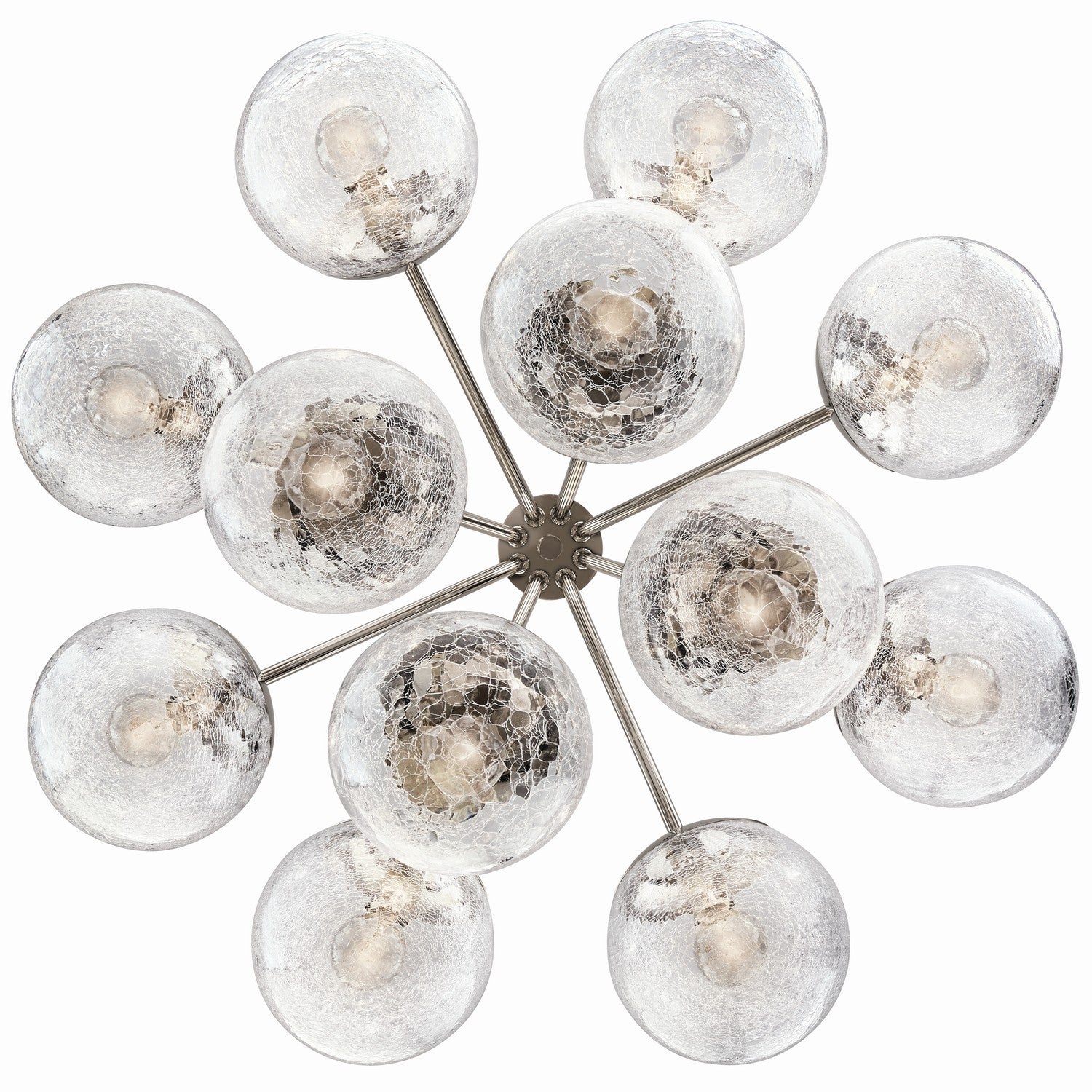 KICHLER 52701PN Silvarious 30 Inch 12 Light Convertible Chandelier With Clear Crackled Glass In Polished Nickel