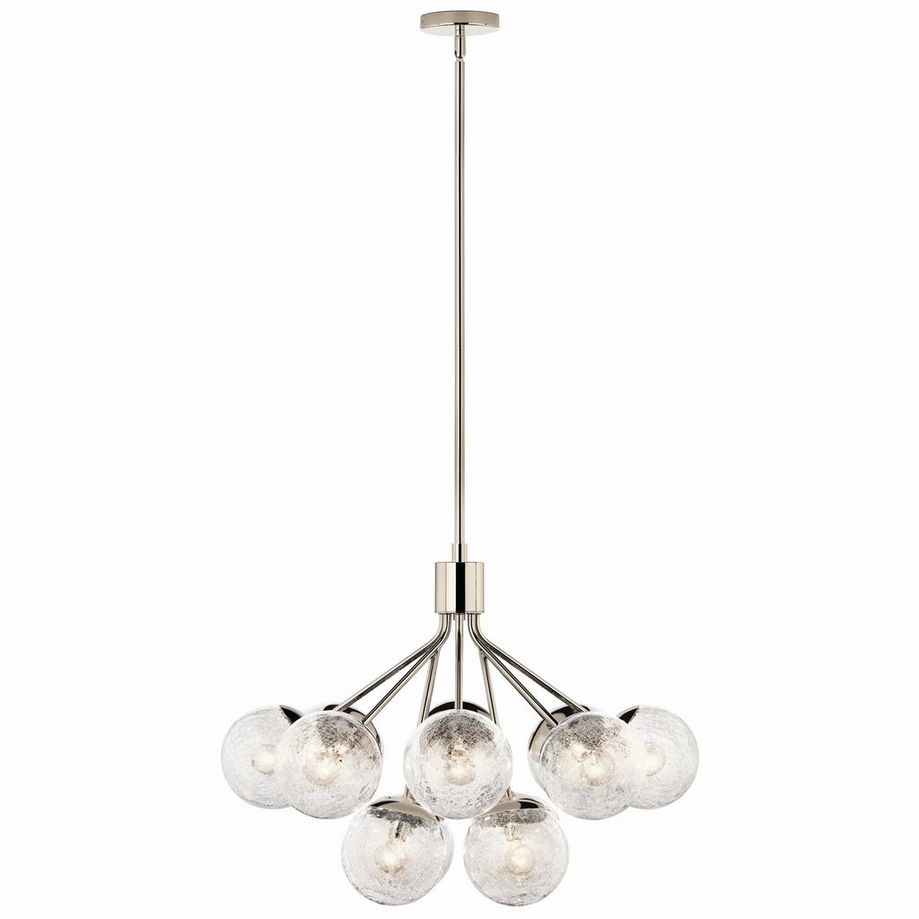 KICHLER 52701PN Silvarious 30 Inch 12 Light Convertible Chandelier With Clear Crackled Glass In Polished Nickel