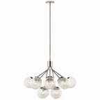 KICHLER 52701PN Silvarious 30 Inch 12 Light Convertible Chandelier With Clear Crackled Glass In Polished Nickel