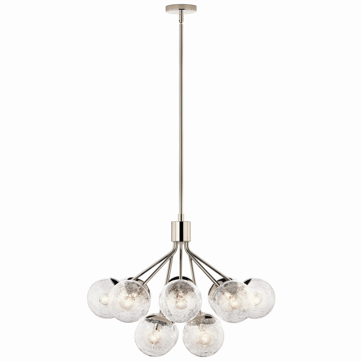 KICHLER 52701PN Silvarious 30 Inch 12 Light Convertible Chandelier With Clear Crackled Glass In Polished Nickel