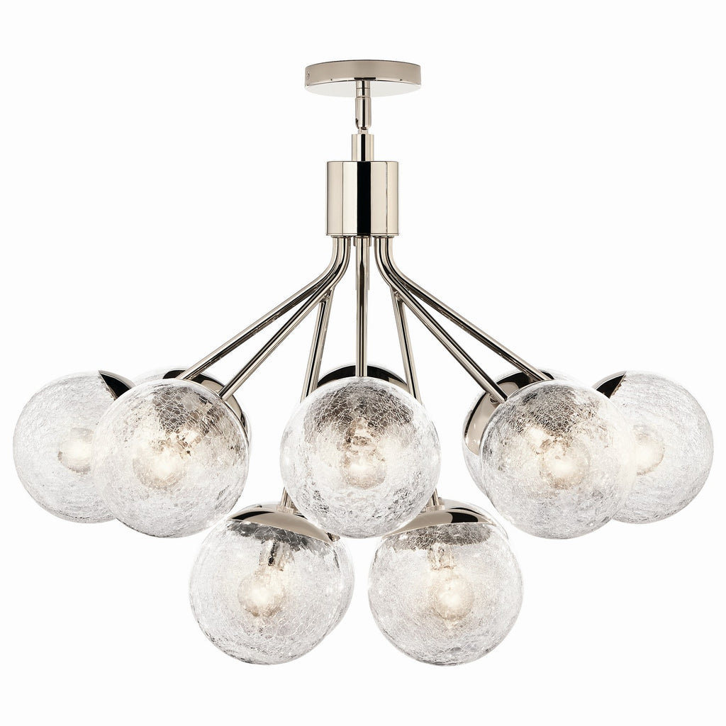KICHLER 52701PN Silvarious 30 Inch 12 Light Convertible Chandelier With Clear Crackled Glass In Polished Nickel