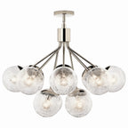 KICHLER 52701PN Silvarious 30 Inch 12 Light Convertible Chandelier With Clear Crackled Glass In Polished Nickel
