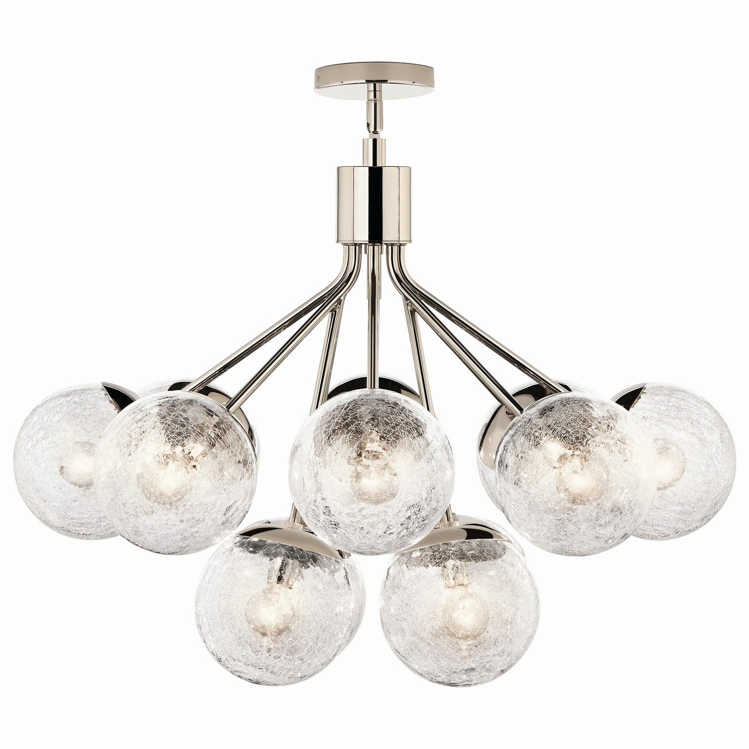 KICHLER 52701PN Silvarious 30 Inch 12 Light Convertible Chandelier With Clear Crackled Glass In Polished Nickel