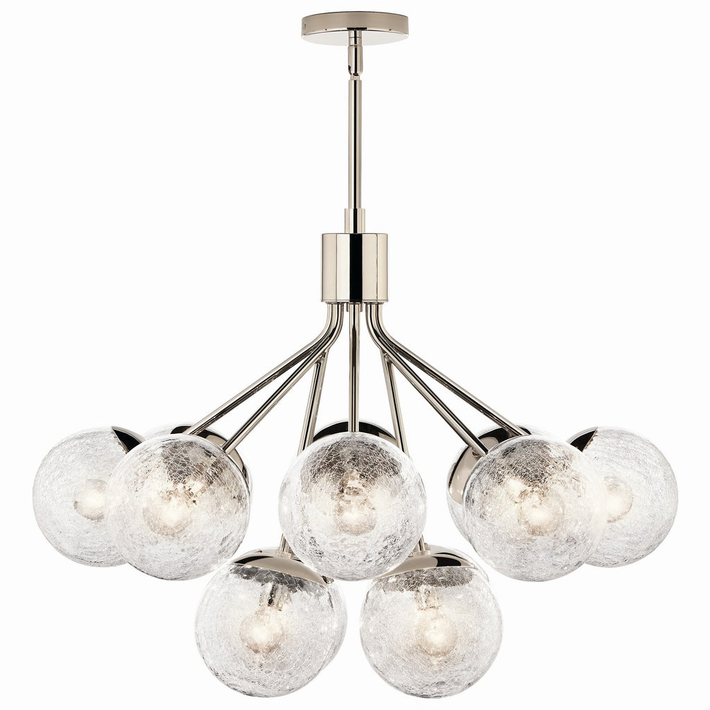KICHLER 52701PN Silvarious 30 Inch 12 Light Convertible Chandelier With Clear Crackled Glass In Polished Nickel