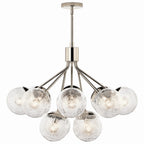 KICHLER 52701PN Silvarious 30 Inch 12 Light Convertible Chandelier With Clear Crackled Glass In Polished Nickel