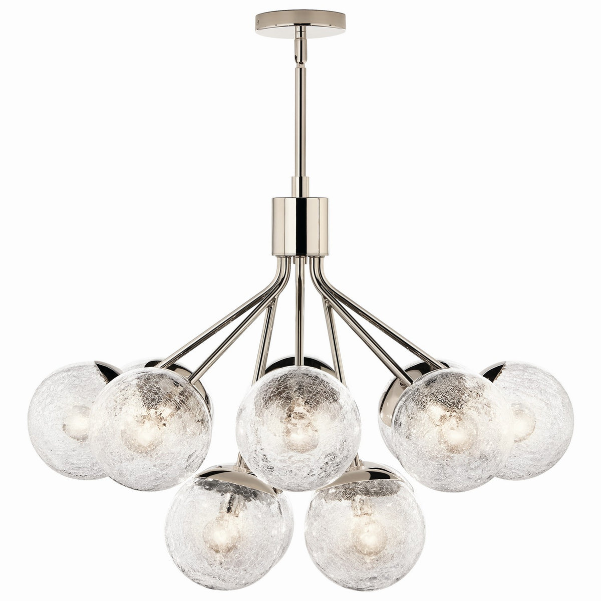 KICHLER 52701PN Silvarious 30 Inch 12 Light Convertible Chandelier With Clear Crackled Glass In Polished Nickel