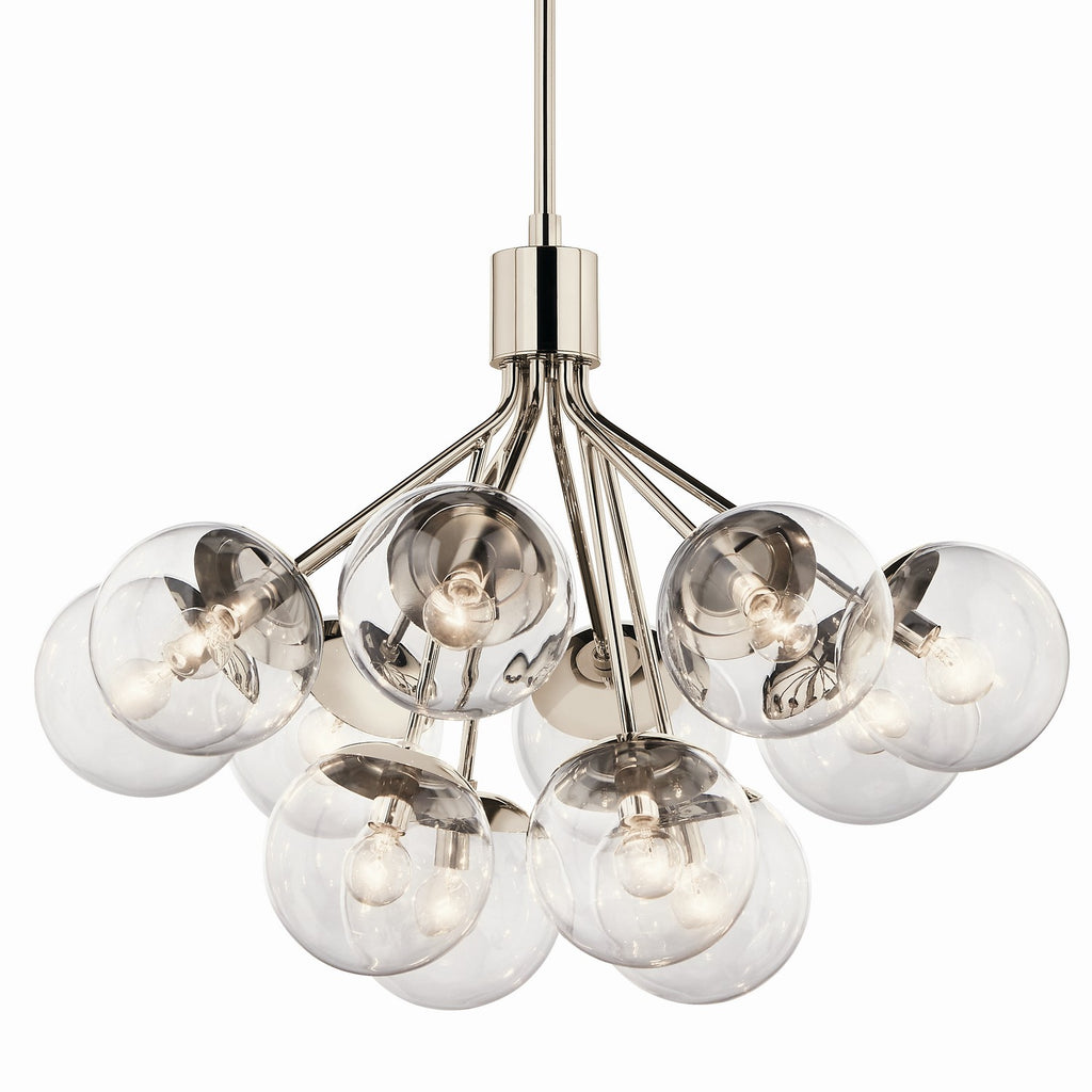 KICHLER 52701PNCLR Silvarious 30 Inch 12 Light Convertible Chandelier With Clear Glass In Polished Nickel
