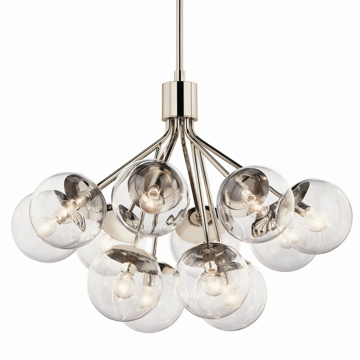 KICHLER 52701PNCLR Silvarious 30 Inch 12 Light Convertible Chandelier With Clear Glass In Polished Nickel