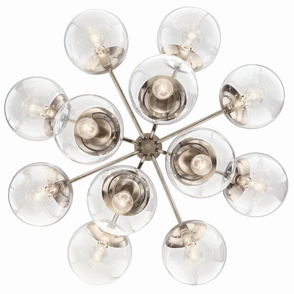 KICHLER 52701PNCLR Silvarious 30 Inch 12 Light Convertible Chandelier With Clear Glass In Polished Nickel