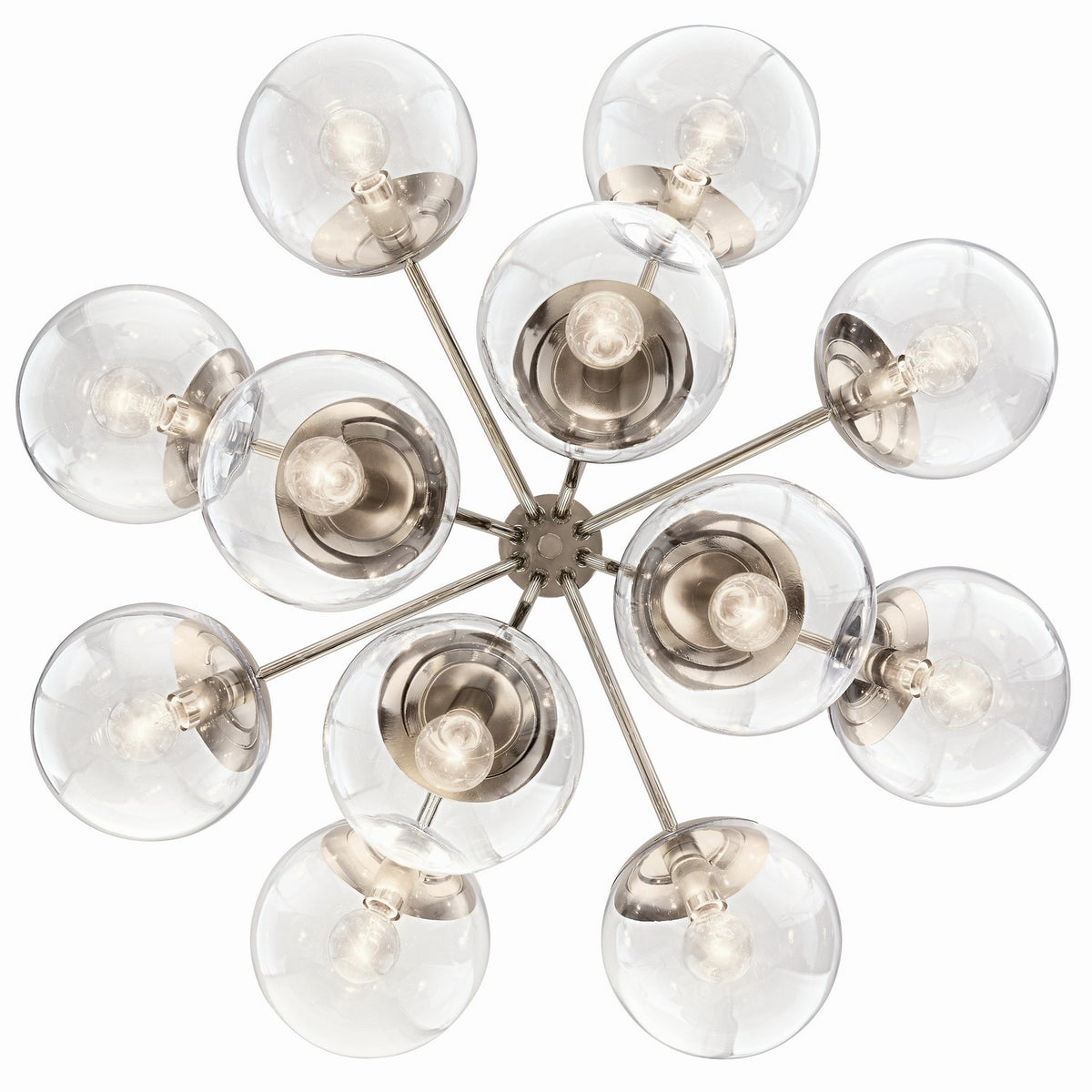 KICHLER 52701PNCLR Silvarious 30 Inch 12 Light Convertible Chandelier With Clear Glass In Polished Nickel