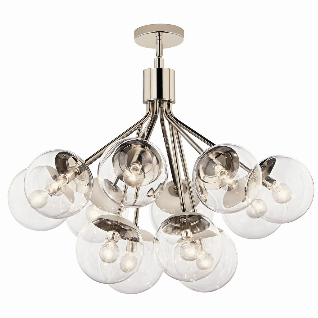 KICHLER 52701PNCLR Silvarious 30 Inch 12 Light Convertible Chandelier With Clear Glass In Polished Nickel