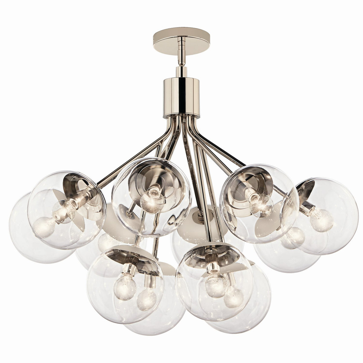 KICHLER 52701PNCLR Silvarious 30 Inch 12 Light Convertible Chandelier With Clear Glass In Polished Nickel