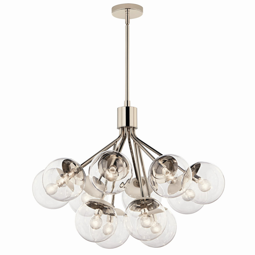 KICHLER 52701PNCLR Silvarious 30 Inch 12 Light Convertible Chandelier With Clear Glass In Polished Nickel