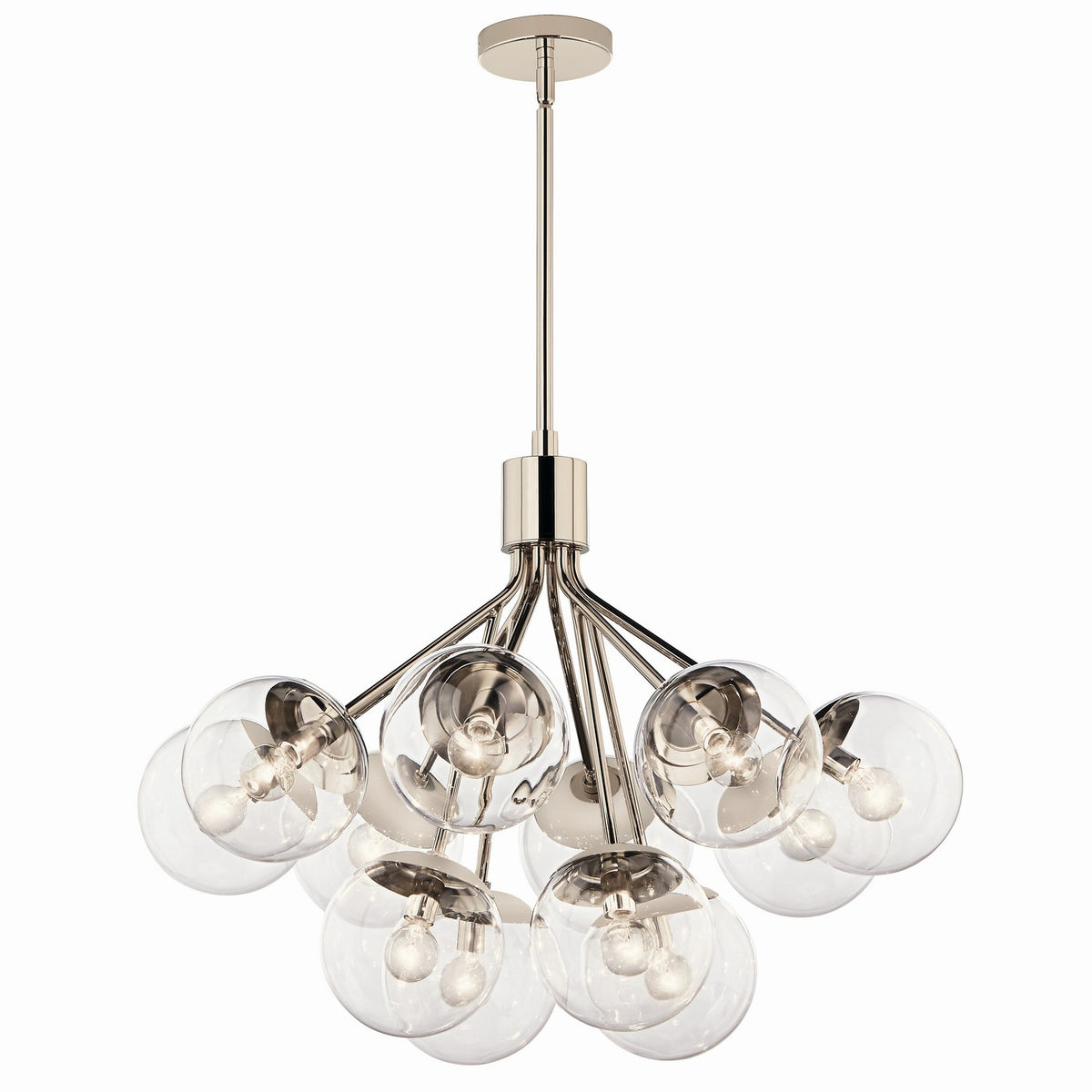 KICHLER 52701PNCLR Silvarious 30 Inch 12 Light Convertible Chandelier With Clear Glass In Polished Nickel