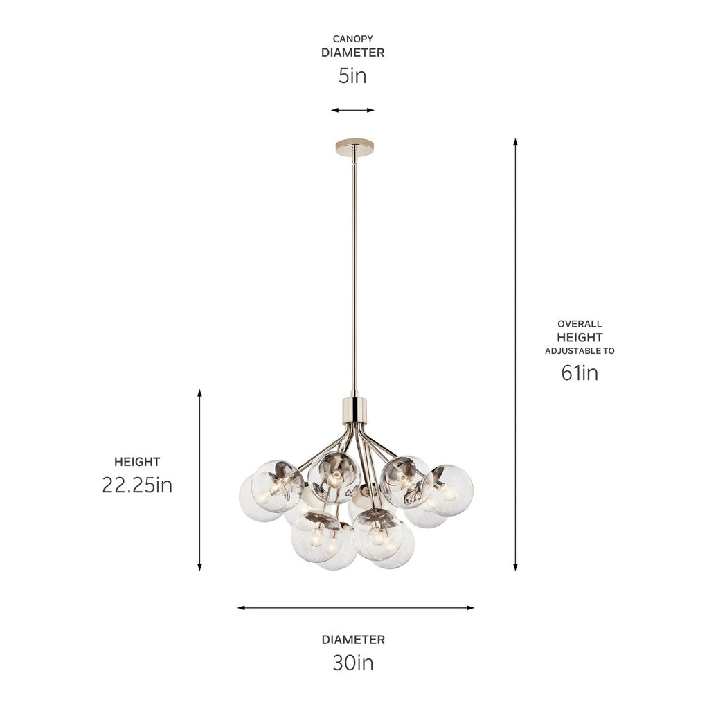 KICHLER 52701PNCLR Silvarious 30 Inch 12 Light Convertible Chandelier With Clear Glass In Polished Nickel