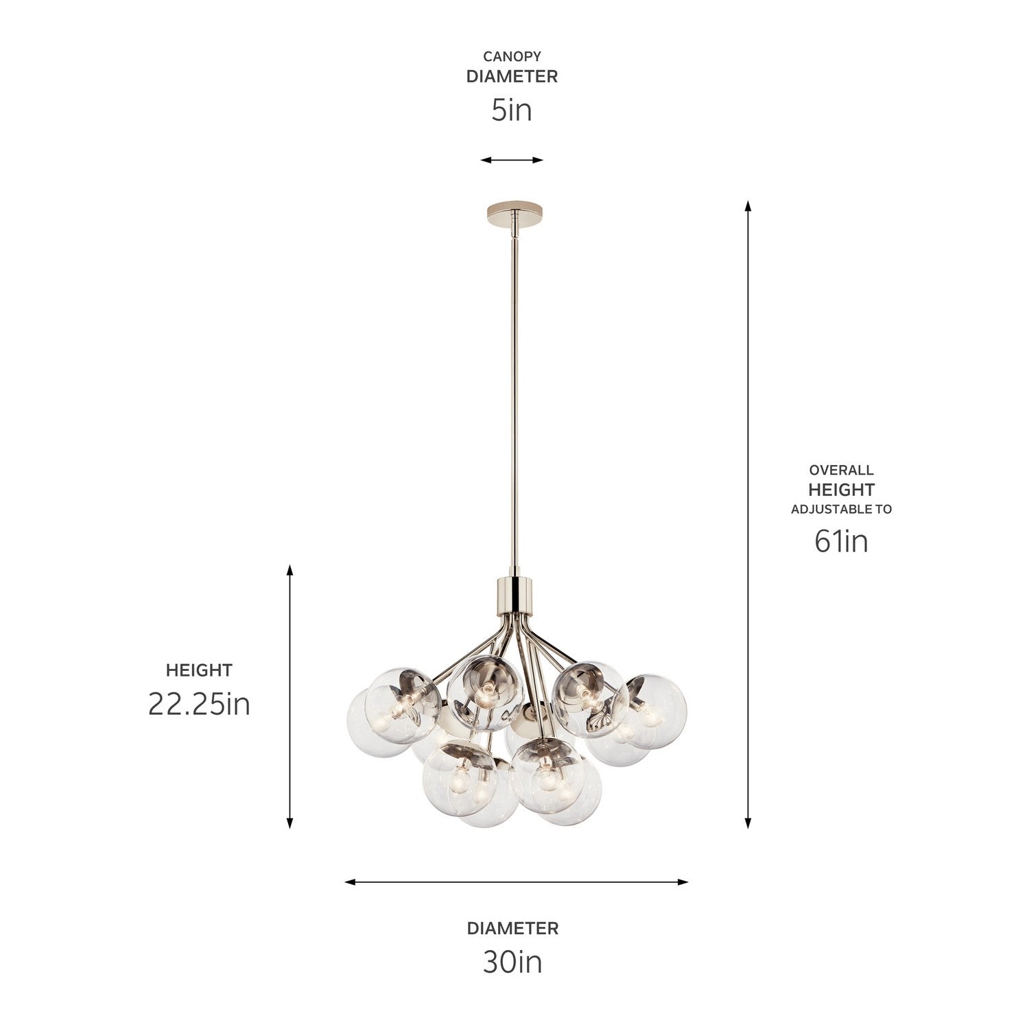 KICHLER 52701PNCLR Silvarious 30 Inch 12 Light Convertible Chandelier With Clear Glass In Polished Nickel