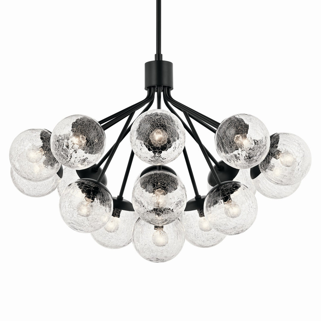KICHLER 52702BK Silvarious 38 Inch 16 Light Convertible Chandelier With Clear Crackled Glass In Black