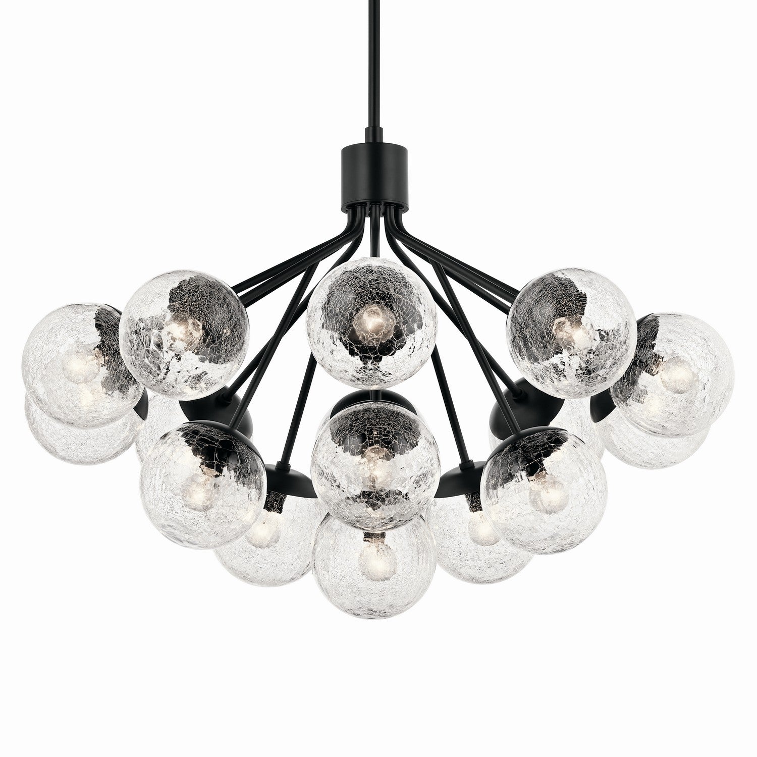 KICHLER 52702BK Silvarious 38 Inch 16 Light Convertible Chandelier With Clear Crackled Glass In Black