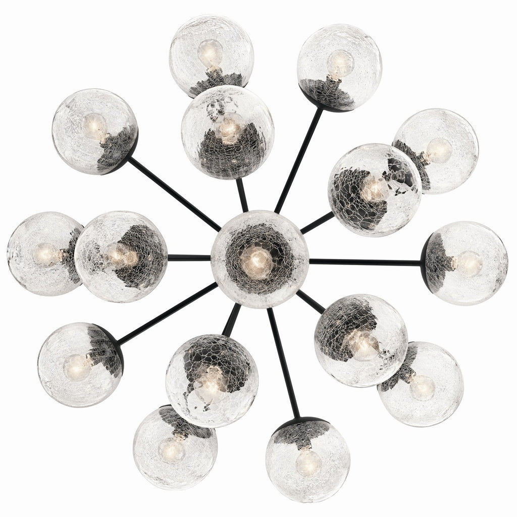 KICHLER 52702BK Silvarious 38 Inch 16 Light Convertible Chandelier With Clear Crackled Glass In Black