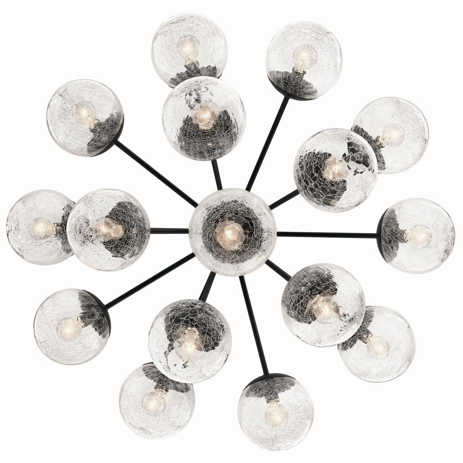 KICHLER 52702BK Silvarious 38 Inch 16 Light Convertible Chandelier With Clear Crackled Glass In Black