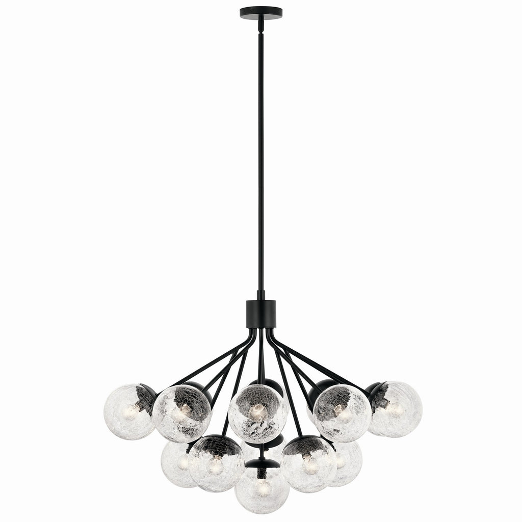 KICHLER 52702BK Silvarious 38 Inch 16 Light Convertible Chandelier With Clear Crackled Glass In Black