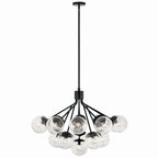 KICHLER 52702BK Silvarious 38 Inch 16 Light Convertible Chandelier With Clear Crackled Glass In Black
