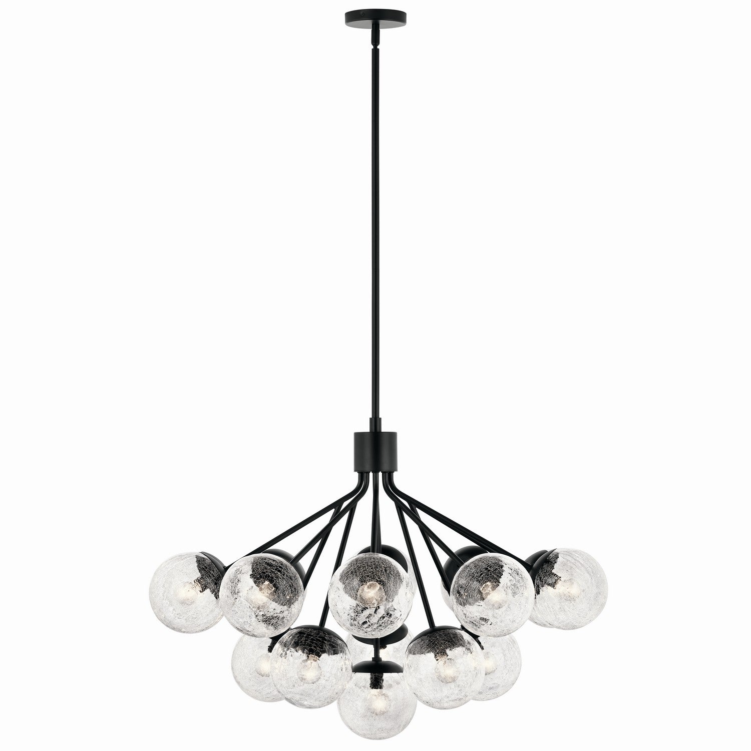 KICHLER 52702BK Silvarious 38 Inch 16 Light Convertible Chandelier With Clear Crackled Glass In Black
